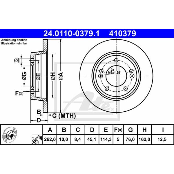 Слика на кочионен диск ATE 24.0110-0379.1 за Hyundai i30 Coupe 1.6 T-GDI - 186 коњи бензин