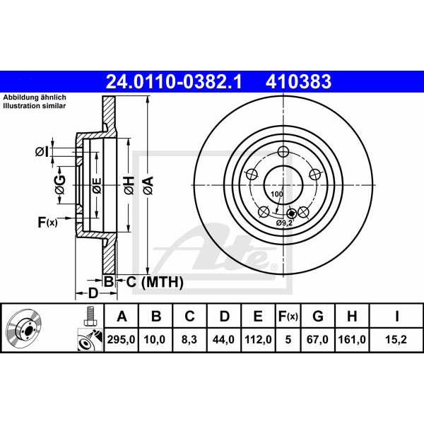 Слика на кочионен диск ATE 24.0110-0382.1 за Mercedes GLA-class (x156) GLA 200 CDI 4-matic (156.902) - 136 коњи дизел