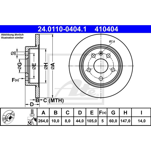 Слика на кочионен диск ATE 24.0110-0404.1 за Opel Astra K Sports Tourer (B16) 1.6 Turbo (35) - 200 коњи бензин