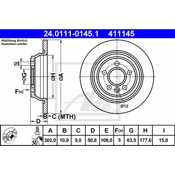 Слика на кочионен диск ATE 24.0111-0145.1 за Ford Mondeo 4 1.6 Ti - 110 коњи бензин