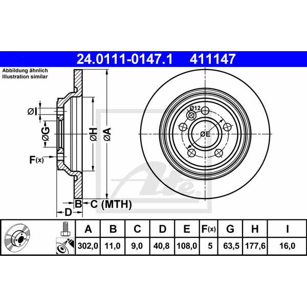 Слика на кочионен диск ATE 24.0111-0147.1 за Volvo V60 2.0 D2 - 120 коњи дизел