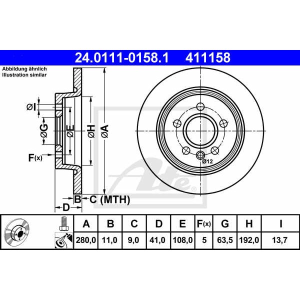 Слика на кочионен диск ATE 24.0111-0158.1 за Ford Focus 2 Estate (daw) 1.6 TDCi - 109 коњи дизел