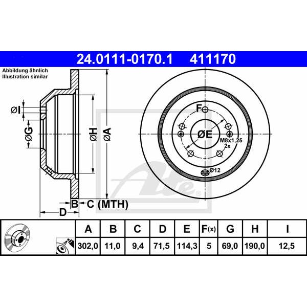 Слика на кочионен диск ATE 24.0111-0170.1 за Hyundai Santa Fe 3 (DM) 2.0 CRDi - 150 коњи дизел