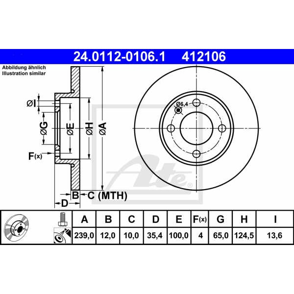 Слика на кочионен диск ATE 24.0112-0106.1 за Seat Toledo (1L) 1.9 TD - 75 коњи дизел