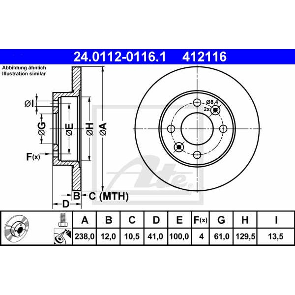 Слика на кочионен диск ATE 24.0112-0116.1 за камион Volvo F 408 - 109 коњи дизел