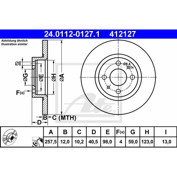 Слика на кочионен диск ATE 24.0112-0127.1 за Alfa Romeo 146 (930) Sedan 1.4 i.e. - 90 коњи бензин