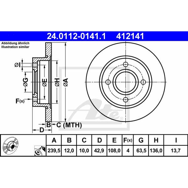 Слика на кочионен диск ATE 24.0112-0141.1 за Ford Fiesta 3 (gfj) 1.3  - 60 коњи бензин