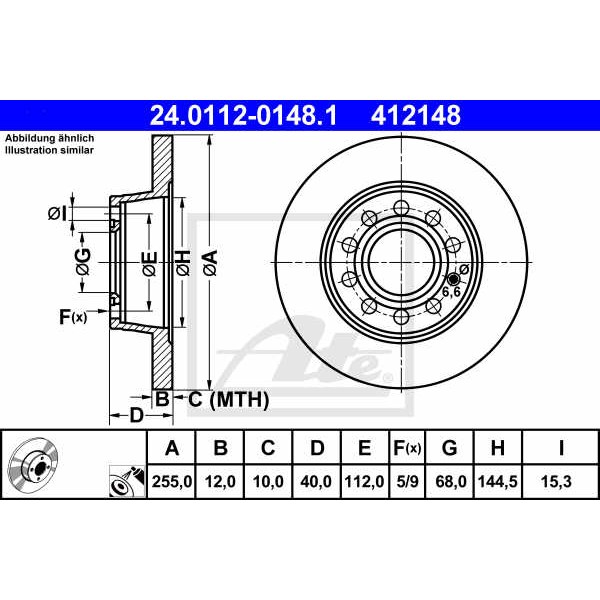 Слика на кочионен диск ATE 24.0112-0148.1 за Seat Exeo ST (3R5) 1.6 - 102 коњи бензин