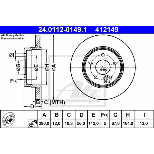 Слика на кочионен диск ATE 24.0112-0149.1 за Mercedes E-class Estate (s210) E 320 T 4-matic (210.282) - 224 коњи бензин