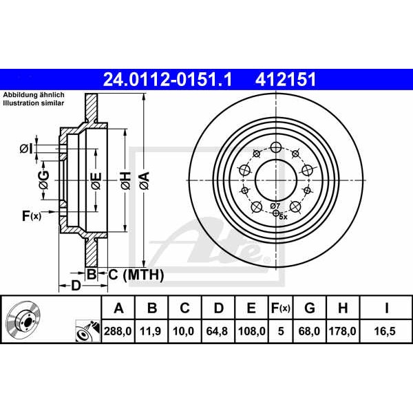 Слика на кочионен диск ATE 24.0112-0151.1 за Volvo V70 Estate 2 (P80) 2.4 D5 - 163 коњи дизел