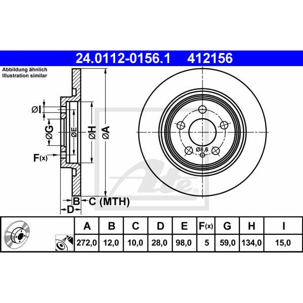 Слика на кочионен диск ATE 24.0112-0156.1 за Citroen C8 EA,EB 2.0 HDi 165 - 163 коњи дизел