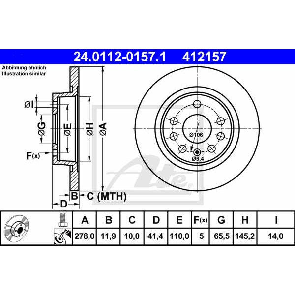 Слика на кочионен диск ATE 24.0112-0157.1 за Opel Vectra C GTS 1.8 16V - 110 коњи бензин