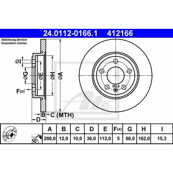 Слика на кочионен диск ATE 24.0112-0166.1 за Seat Exeo (3R2) 1.6 - 102 коњи бензин