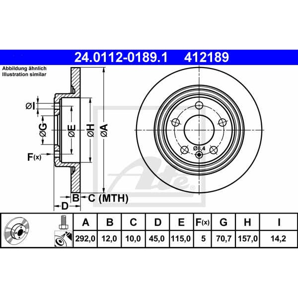 Слика на кочионен диск ATE 24.0112-0189.1 за Opel Astra GTC 1.6 - 180 коњи бензин