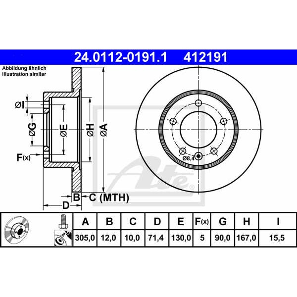 Слика на кочионен диск ATE 24.0112-0191.1 за Renault Master 3 Platform (EV,HV,UV) 2.3 dCi FWD - 150 коњи дизел