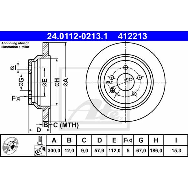 Слика на кочионен диск ATE 24.0112-0213.1 за Mercedes Vito Box (w447) 111 CDI (447.601, 447.603, 447.605) - 114 коњи дизел