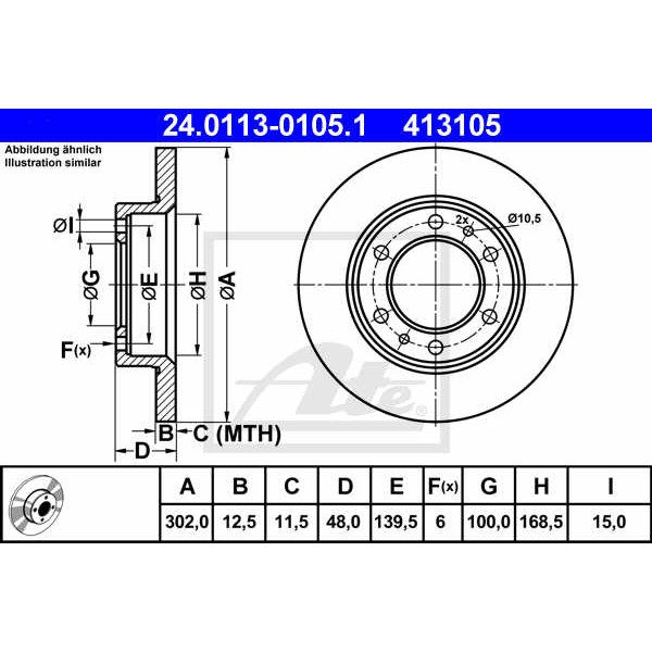 Слика на кочионен диск ATE 24.0113-0105.1 за Toyota Land Cruiser (J7) 2.4 (RJ70_, RJ73_) - 110 коњи бензин