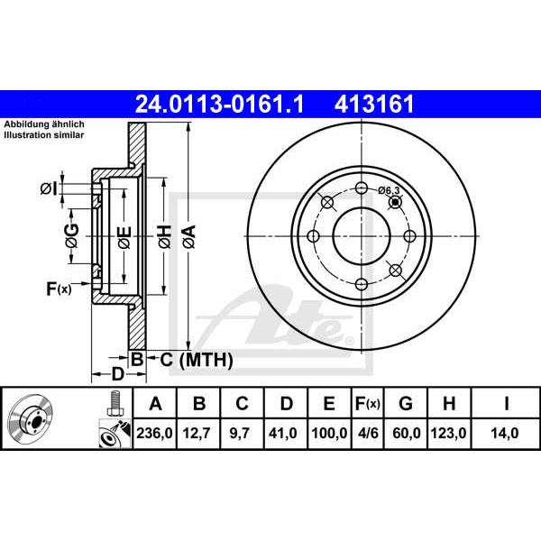 Слика на кочионен диск ATE 24.0113-0161.1 за Opel Astra F Van 1.4 i - 60 коњи бензин