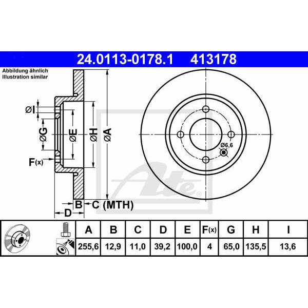 Слика на кочионен диск ATE 24.0113-0178.1 за VW Caddy 2 Box (9K9A) 1.9 SDI - 64 коњи дизел