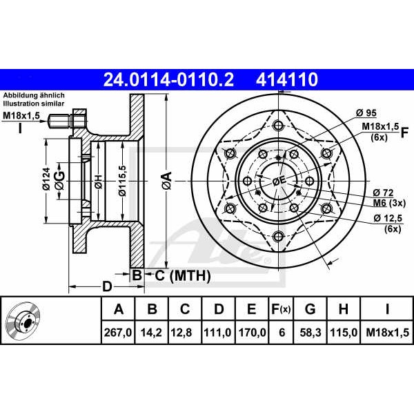 Слика на кочионен диск ATE 24.0114-0110.2 за камион Iveco Daily 1 Box 30-8 (10014131, 10014132, 10014137, 10014231, 10014232...) - 72 коњи дизел