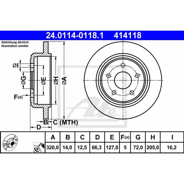 Слика на кочионен диск ATE 24.0114-0118.1 за Jeep Commander 3.7 V6 4x4 - 214 коњи бензин