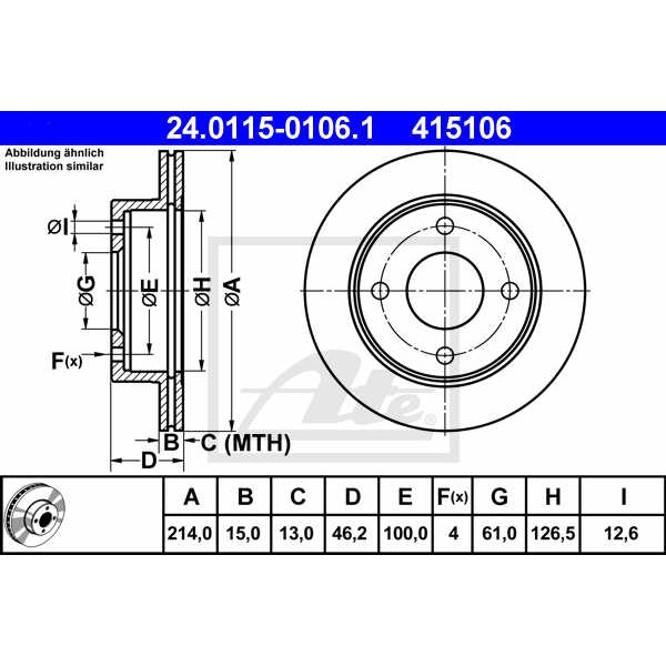 Слика на кочионен диск ATE 24.0115-0106.1 за Nissan 300ZX (Z31) 3.0 Turbo - 228 коњи бензин