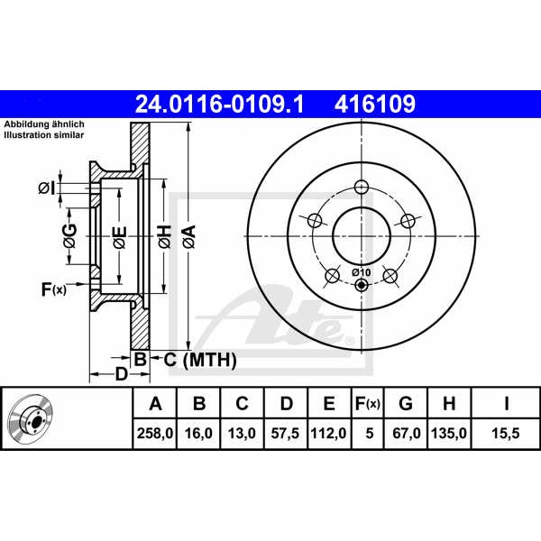 Слика на кочионен диск ATE 24.0116-0109.1 за VW Transporter T3 Platform 1.9 Syncro - 78 коњи бензин