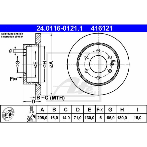 Слика на кочионен диск ATE 24.0116-0121.1 за Mercedes Sprinter 3-t Platform (906) 209 CDI (906.111, 906.113, 906.211, 906.213) - 88 коњи дизел