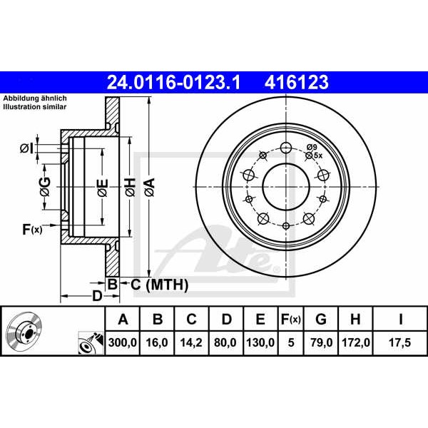 Слика на кочионен диск ATE 24.0116-0123.1 за Fiat Ducato BUS 250 130 Multijet 2,3 D - 131 коњи дизел