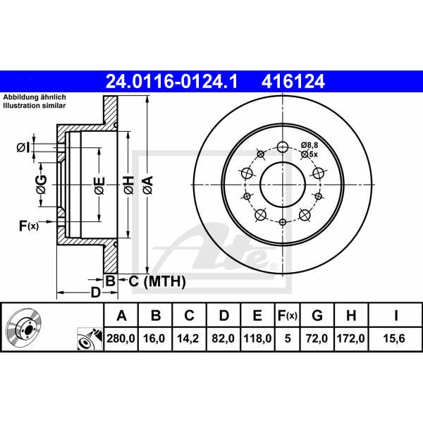 Слика на кочионен диск ATE 24.0116-0124.1 за Citroen Jumper BOX 230L 1.9 TD - 92 коњи дизел