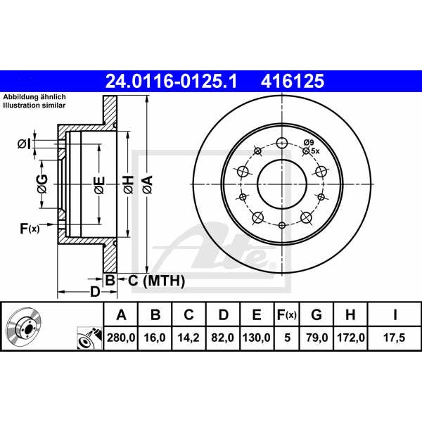 Слика на кочионен диск ATE 24.0116-0125.1 за Citroen Relay Platform 230 2.5 D - 86 коњи дизел