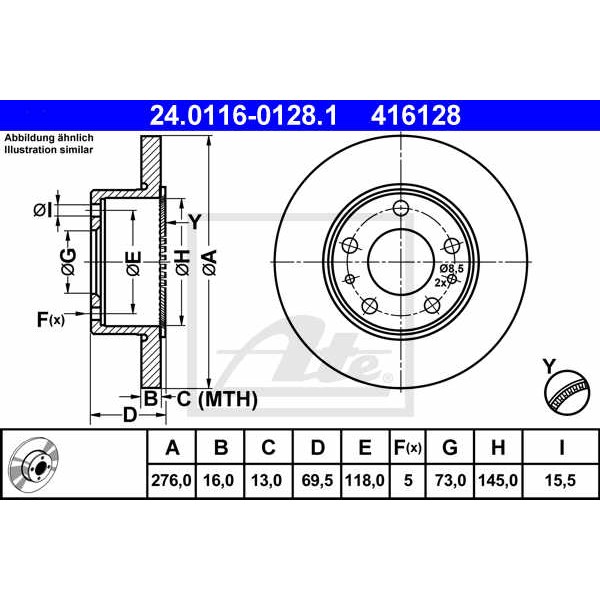 Слика на кочионен диск ATE 24.0116-0128.1 за камион Iveco Daily 2 Bus Box 29 L 9 V - 90 коњи дизел