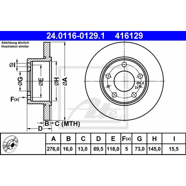 Слика на кочионен диск ATE 24.0116-0129.1 за камион Iveco Daily 2 Bus Box 29 L 13 - 125 коњи дизел