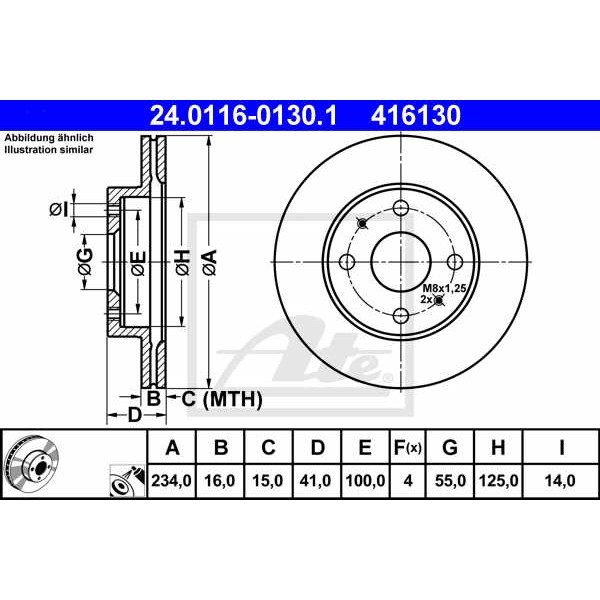 Слика на кочионен диск ATE 24.0116-0130.1 за Daihatsu Sirion (M3) 1.0 - 70 коњи бензин