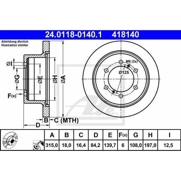 Слика на кочионен диск ATE 24.0118-0140.1 за Mitsubishi Montero Sport (K90) V6 (K96W) - 177 коњи бензин