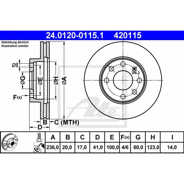 Слика на кочионен диск ATE 24.0120-0115.1 за Daewoo Lanos Saloon 1.5 - 86 коњи бензин