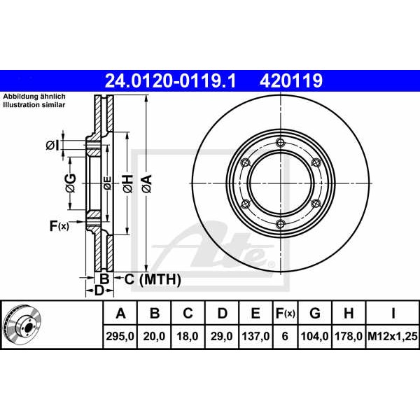 Слика на кочионен диск ATE 24.0120-0119.1 за Nissan Patrol Station Wagon (W260) 2.8 D 4x4 - 90 коњи дизел