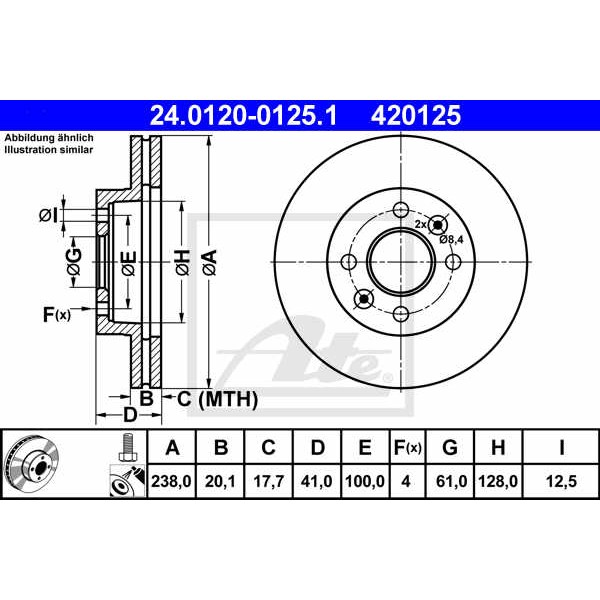 Слика на кочионен диск ATE 24.0120-0125.1 за Nissan Kubistar Box 1.5 dCi - 65 коњи дизел