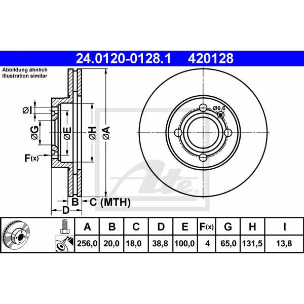 Слика на кочионен диск ATE 24.0120-0128.1 за VW Caddy 2 Box (9K9A) 1.9 SDI - 64 коњи дизел