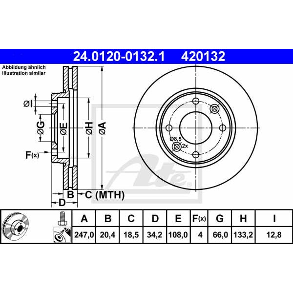 Слика на кочионен диск ATE 24.0120-0132.1 за Citroen Xsara Coupe N0 1.9 TD - 90 коњи дизел