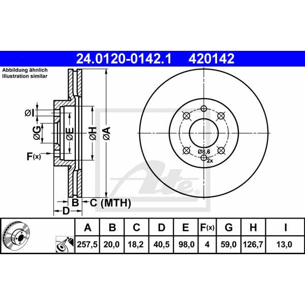 Слика на кочионен диск ATE 24.0120-0142.1 за Fiat Palio 178bx 1.2 - 80 коњи бензин