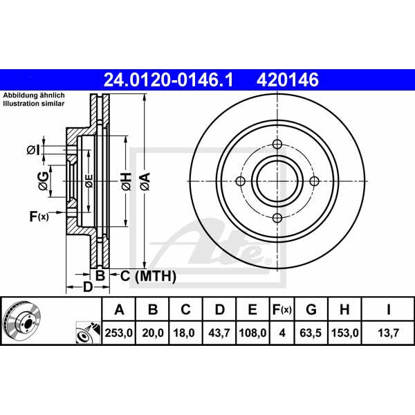 Слика на кочионен диск ATE 24.0120-0146.1 за Ford Mondeo 1 Clipper (BNP) 1.6 i 16V - 88 коњи бензин