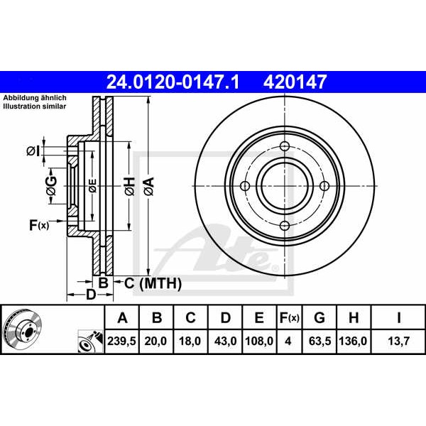 Слика на кочионен диск ATE 24.0120-0147.1 за Ford Escort 7 Saloon (gal,afl) 1.8 TD - 90 коњи дизел