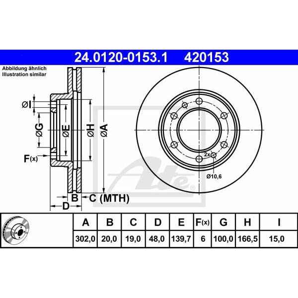 Слика на кочионен диск ATE 24.0120-0153.1 за Toyota Land Cruiser (J7) 3.5 D 4x4 (PZJ75, PZJ70) - 116 коњи дизел