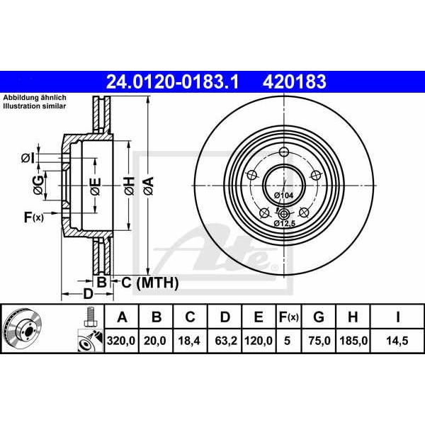 Слика на кочионен диск ATE 24.0120-0183.1 за BMW 5 Touring E61 520 d - 177 коњи дизел