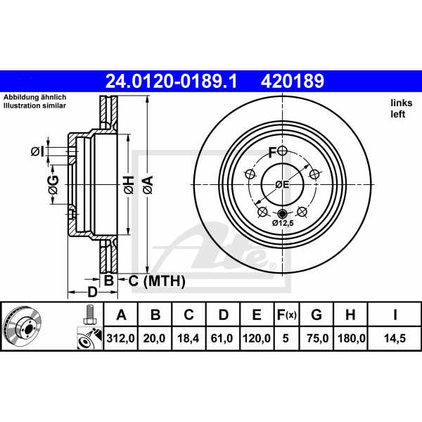 Слика на кочионен диск ATE 24.0120-0189.1 за BMW Z3 Coupe M - 321 коњи бензин