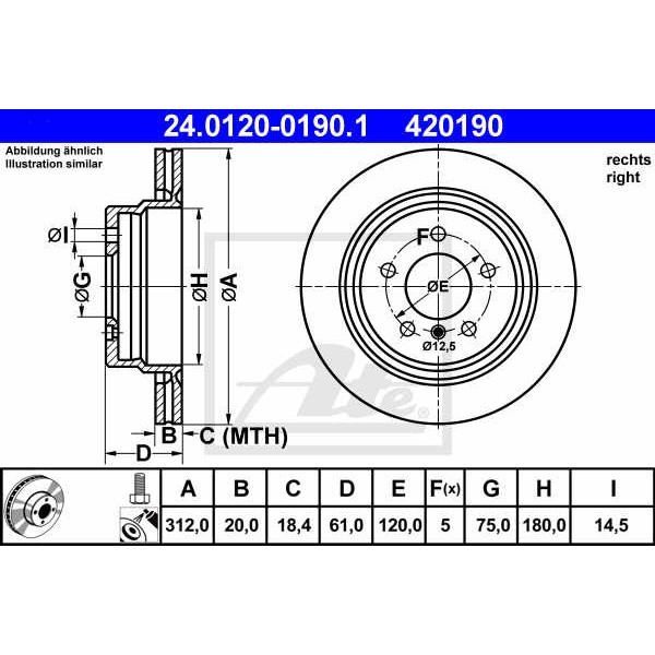 Слика на кочионен диск ATE 24.0120-0190.1 за BMW 3 Coupe E36 M3 3.2 - 321 коњи бензин