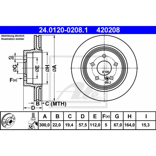 Слика на кочионен диск ATE 24.0120-0208.1 за Mercedes C-class Estate (s204) C 350 CDI (204.223) - 265 коњи дизел