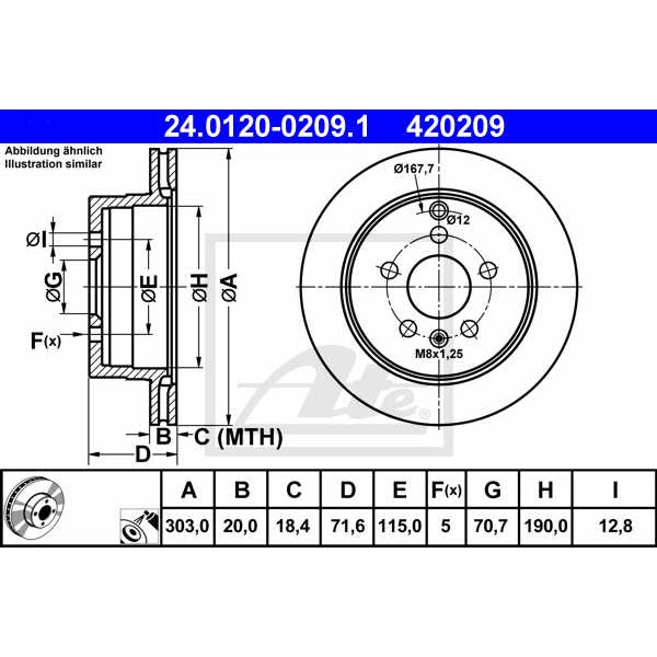 Слика на кочионен диск ATE 24.0120-0209.1 за Opel Antara 2.0 CDTI 4x4 - 170 коњи дизел