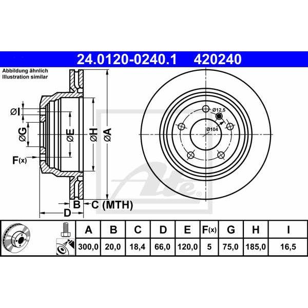 Слика на кочионен диск ATE 24.0120-0240.1 за BMW 3 Touring F31 320 d - 190 коњи дизел